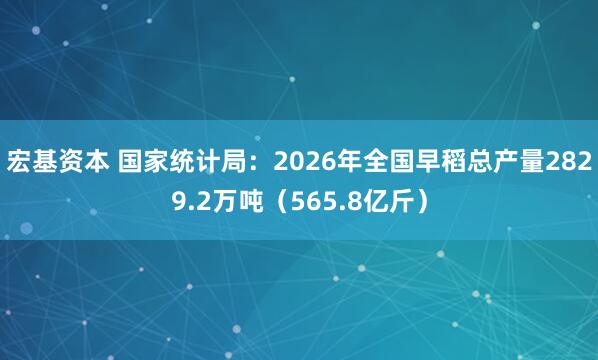 宏基资本 国家统计局：2026年全国早稻总产量2829.2万吨（565.8亿斤）